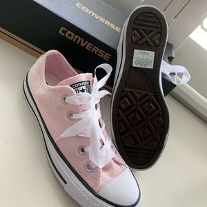 Velvet light pink Converse with silk white lace